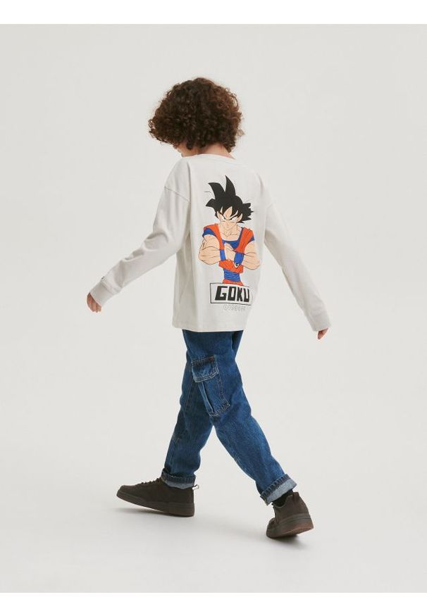 Reserved - Longsleeve oversize Dragon Ball - jasnoszary. Kolor: szary. Materiał: dzianina, bawełna. Długość rękawa: długi rękaw