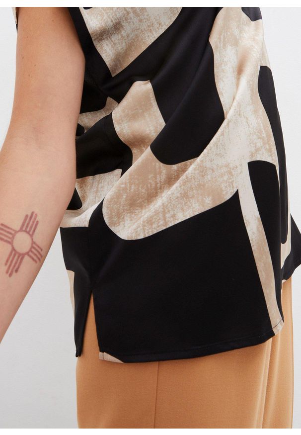 bonprix - Tunika satynowa. Typ kołnierza: kołnierzyk stójkowy. Kolor: czarny. Materiał: satyna