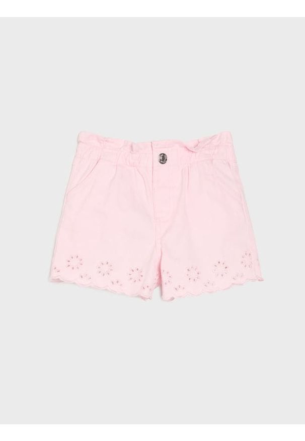 Sinsay - Szorty jeansowe z ażurowymi detalami - różowy. Kolor: różowy. Materiał: jeans. Wzór: ażurowy