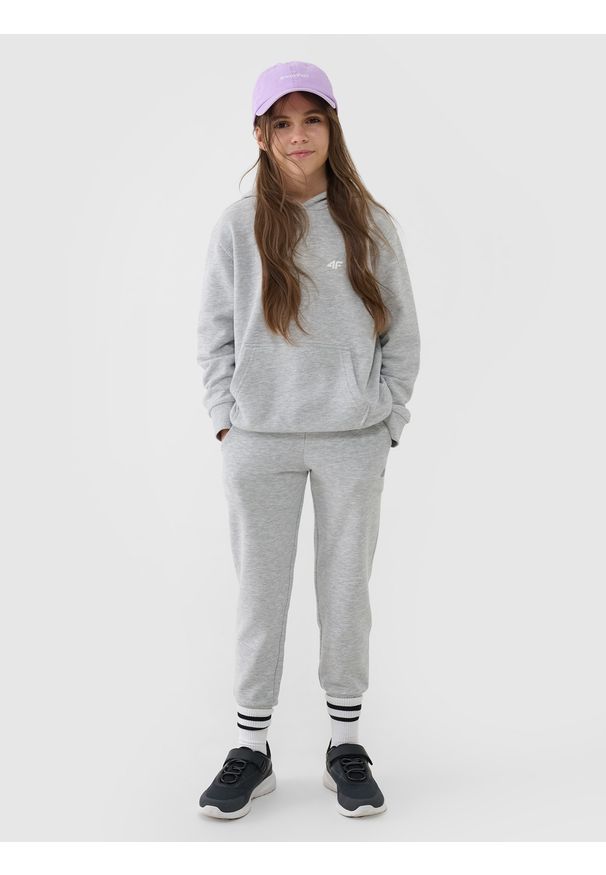 4f - 4F Spodnie dresowe joggery dziewczęce - szare 146 (10-11 lat). Okazja: na co dzień. Kolor: szary. Materiał: dresówka. Wzór: gładki, ze splotem. Sezon: lato. Styl: młodzieżowy, casual, sportowy