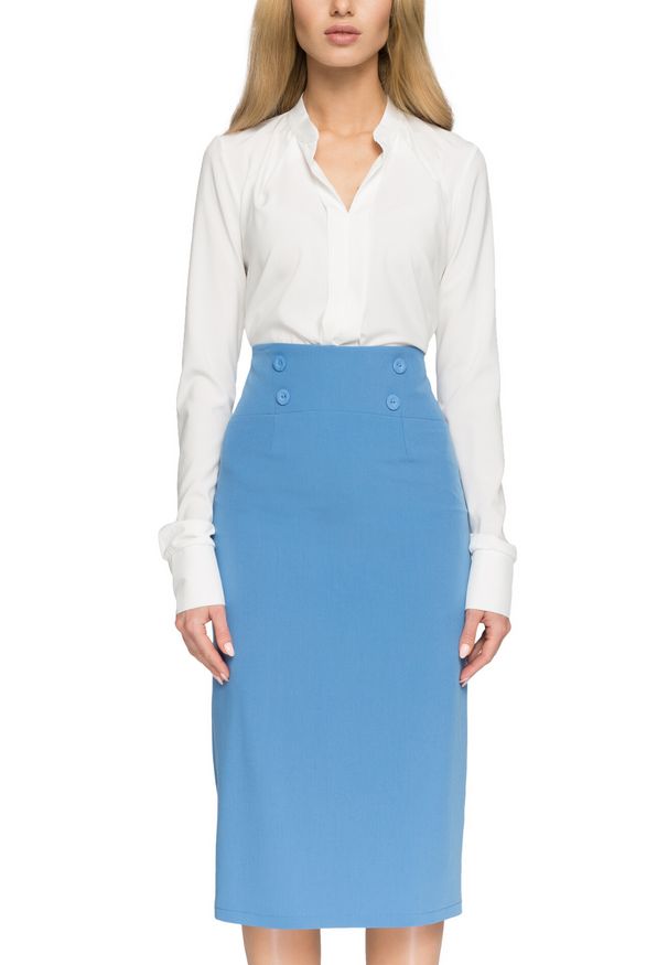Style - Elegancka spódnica midi z guzikami w pasie. Okazja: do pracy. Styl: elegancki