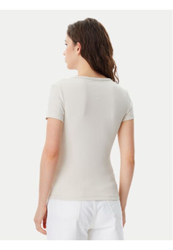 Tommy Jeans T-Shirt Essential DW0DW17385 Beżowy Slim Fit. Kolor: beżowy. Materiał: bawełna