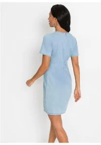 Sukienka dżinsowa bonprix niebieski "bleached”. Kolor: niebieski. Wzór: haft #5
