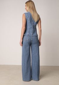 Born2be - Niebieski Bawełniany Komplet Denimowy Szerokie Jeansy i Kamizelka na Guziki Kathixa. Kolor: niebieski. Materiał: bawełna, jeans #3