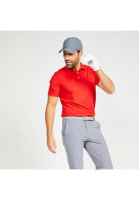 INESIS - Koszulka polo do golfa z krótkim rękawem męska Inesis WW500. Typ kołnierza: polo, golf. Kolor: czerwony. Materiał: materiał, poliester. Długość rękawa: krótki rękaw. Długość: krótkie. Wzór: ze splotem #1