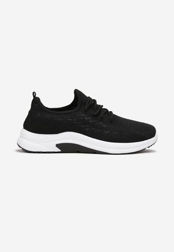 Born2be - Czarne Buty Sportowe z Siateczki Zdobione Wiązaniem Salmerus. Wysokość cholewki: przed kostkę. Nosek buta: okrągły. Kolor: czarny. Materiał: materiał. Szerokość cholewki: normalna. Wzór: aplikacja
