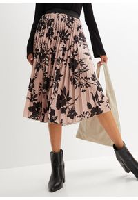 bonprix - Spódnica plisowana. Kolor: różowy, beżowy. Wzór: nadruk #1