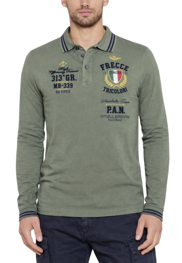 Aeronautica Militare - AERONAUTICA MILITARE Zielony longsleeve polo P.a.n. With Flock Prints, Rozmiar XL. Typ kołnierza: polo. Kolor: zielony. Długość rękawa: długi rękaw