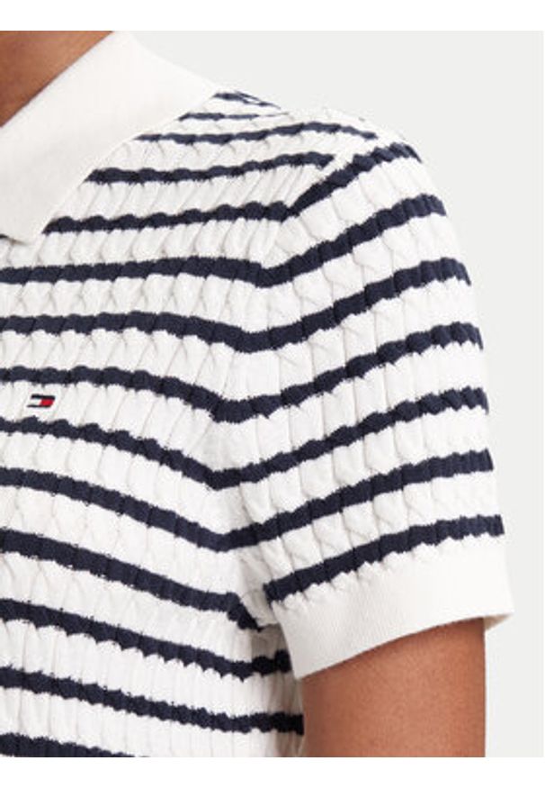 TOMMY HILFIGER - Tommy Hilfiger Polo Fine WW0WW41474 Kremowy Regular Fit. Typ kołnierza: polo. Kolor: kremowy. Materiał: bawełna