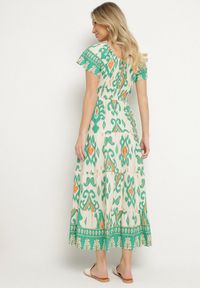 Born2be - Zielona Wiskozowa Sukienka z Geometrycznym Wzorem Cleanna. Okazja: na co dzień, na spacer. Kolor: zielony. Materiał: wiskoza. Wzór: geometria. Typ sukienki: proste. Styl: casual, elegancki #2