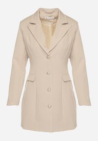 Born2be - Beżowa Taliowana Sukienka z Wiskozą o Jednorzędowym Marynarkowym Kroju Bonigala. Typ kołnierza: dekolt w serek. Kolor: beżowy. Materiał: wiskoza. Styl: elegancki, klasyczny #2