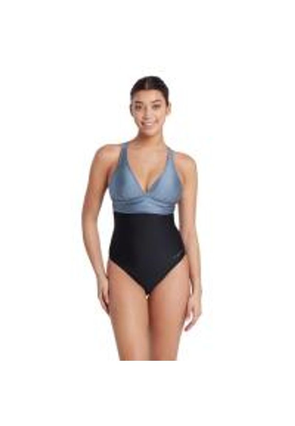 ZOGGS - Zoggs Panel Crossback Swimsuit - Black Metal - Size 32. Kolor: czarny