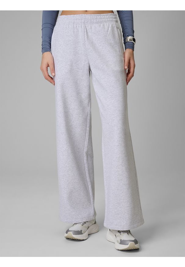 4f - 4F Spodnie dresowe z szerokimi nogawkami damskie - szare XL. Stan: podwyższony. Kolor: szary. Materiał: dresówka