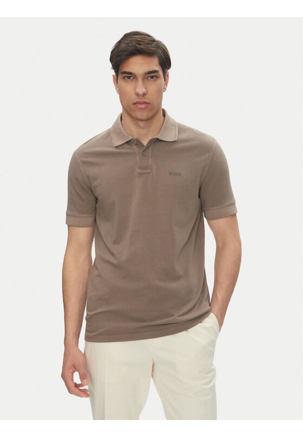 BOSS Polo Prime 50507813 Brązowy Regular Fit. Typ kołnierza: polo. Kolor: brązowy. Materiał: bawełna