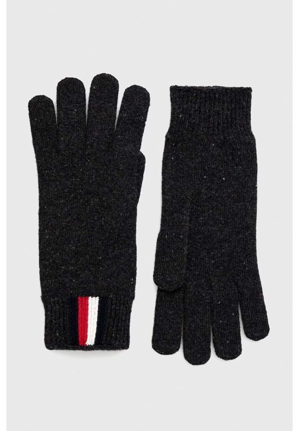 TOMMY HILFIGER - Tommy Hilfiger rękawiczki wełniane męskie kolor czarny. Kolor: czarny. Materiał: wełna. Wzór: melanż