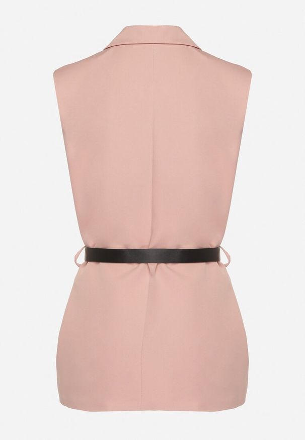 Born2be - Ciemnoróżowa Kamizelka Garniturowa Oversize na Guzik z Paskiem Melazi. Kolor: różowy. Materiał: tkanina. Sezon: lato. Styl: klasyczny