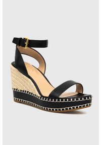 Lauren Ralph Lauren sandały skórzane Hilarie 802884124001 damskie kolor czarny na koturnie. Zapięcie: klamry. Kolor: czarny. Materiał: skóra. Wzór: gładki. Obcas: na koturnie #2