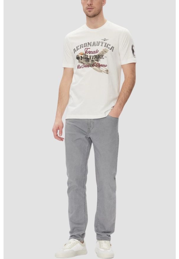 Aeronautica Militare - AERONAUTICA MILITARE Biały bawełniany męski t-shirt, Rozmiar XXL. Okazja: na co dzień. Kolor: biały. Materiał: bawełna. Styl: casual, sportowy, elegancki, klasyczny