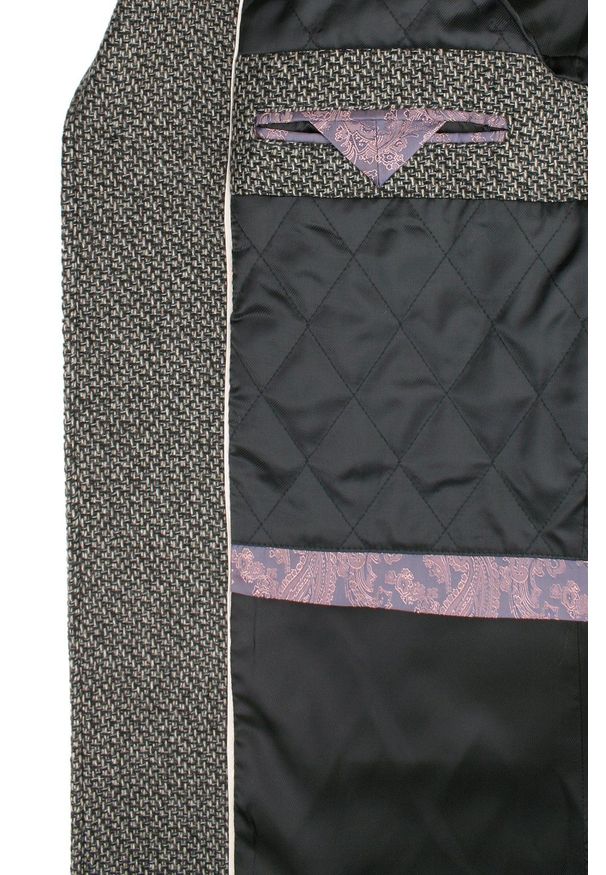 JaniMen - Męski Płaszcz z Wełną - Delikatnie Ocieplany - Taliowany - Grafitowo-Beżowy Melanż. Kolor: beżowy, wielokolorowy, brązowy. Materiał: wełna. Wzór: melanż. Sezon: jesień, zima