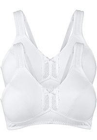 bonprix - Biustonosz bez fiszbinów z bawełną organiczną (2 szt.). Kolor: biały. Materiał: bawełna. Rodzaj stanika: wyściełane miseczki, różne sposoby noszenia. Wzór: aplikacja, koronka #1