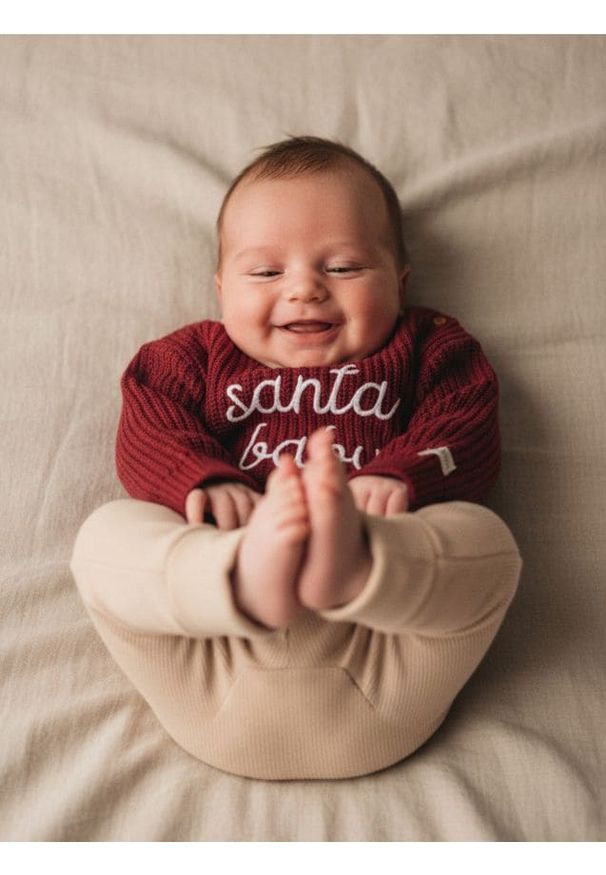 Sinsay - Bawełniany sweter z motywem zimowym - bordowy. Kolor: czerwony. Materiał: bawełna. Sezon: zima