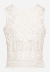 Born2be - Biały Haftowany Top z Bawełną Elnesta. Okazja: na imprezę. Kolor: biały. Materiał: bawełna. Wzór: haft. Styl: elegancki #6