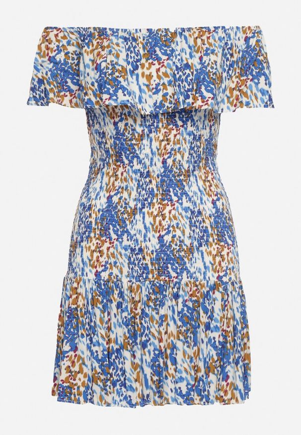 Born2be - Niebieska Sukienka Hiszpanka Mini z Elastycznej Wiskozy Zamra. Typ kołnierza: dekolt hiszpanka. Kolor: niebieski. Materiał: wiskoza. Sezon: lato. Długość: mini