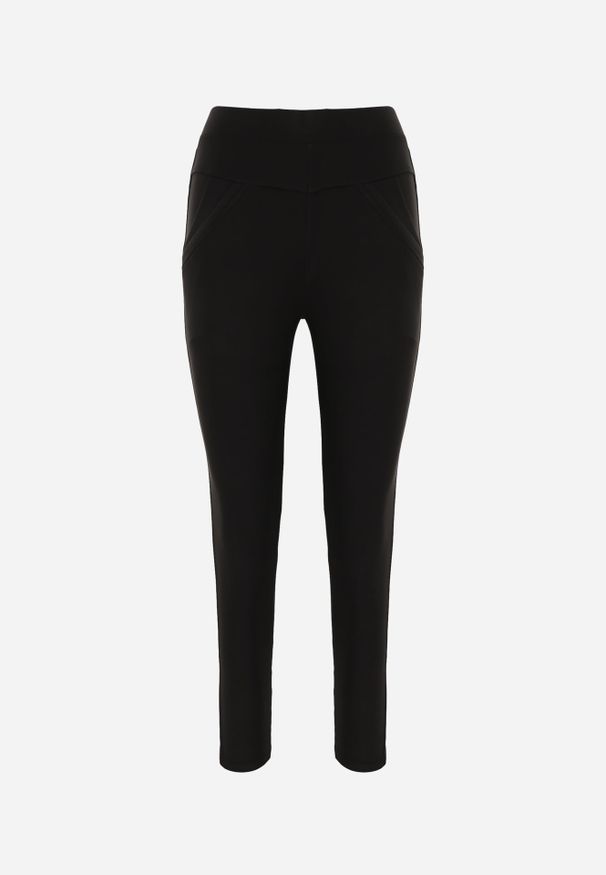 Renee - Czarne Spodnie o Fasonie Skinny z Gumką w Pasie i Kieszeniami Rizeena. Okazja: na co dzień. Kolor: czarny. Styl: casual, elegancki