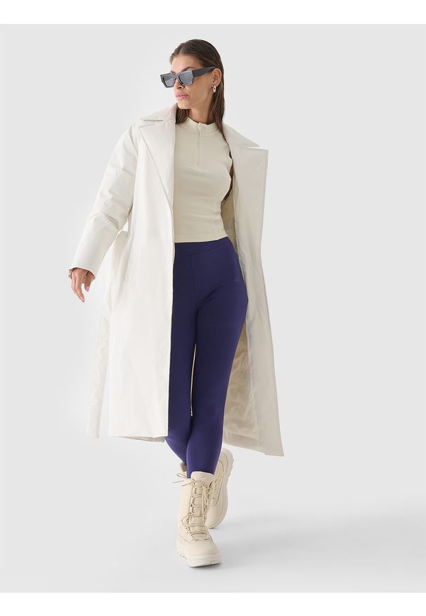 4f - 4F Legginsy dzianinowe damskie - granatowe XXL. Okazja: na co dzień. Stan: podwyższony. Kolor: niebieski. Materiał: dzianina. Wzór: gładki, ze splotem, jednolity. Styl: sportowy, casual