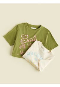 Reserved - T-shirt z nadrukiem - zielony. Kolor: zielony. Materiał: bawełna, dzianina. Wzór: nadruk