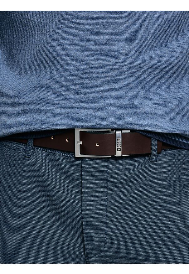 Big-Star - Pasek męski skórzany dwustronny ze srebrną klamrą czarny Ariso 906. Kolor: czarny. Materiał: skóra. Wzór: gładki. Styl: casual, biznesowy, elegancki, klasyczny