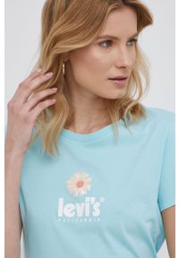 Levi's® - Levi's t-shirt bawełniany kolor turkusowy. Okazja: na spotkanie biznesowe, na co dzień. Kolor: turkusowy. Materiał: bawełna. Długość rękawa: krótki rękaw. Długość: krótkie. Wzór: nadruk. Styl: biznesowy, casual #4