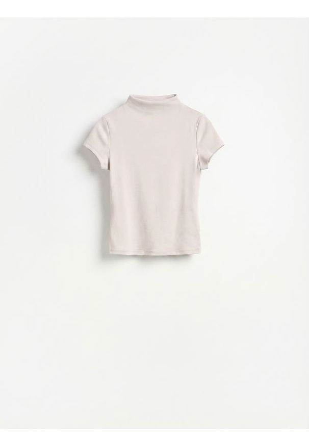 Reserved - T-shirt ze stójką - beżowy. Typ kołnierza: kołnierzyk stójkowy. Kolor: beżowy. Materiał: wiskoza, dzianina