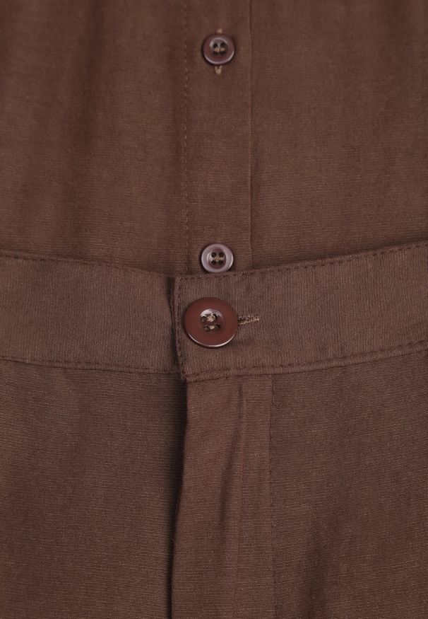 Born2be - Brązowy Rustykalny Komplet z Bawełną z Ażurowym Wzorem Spodnie i Koszula Anael. Kolor: brązowy. Materiał: bawełna. Wzór: ażurowy