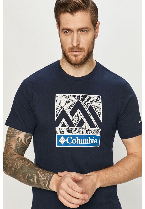 columbia - Columbia - T-shirt. Okazja: na co dzień. Kolor: niebieski. Wzór: nadruk. Styl: casual