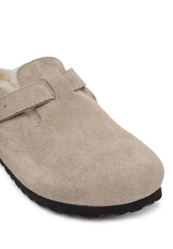 Birkenstock Klapki Boston Shearling 1028299 Beżowy. Kolor: beżowy. Materiał: skóra, zamsz
