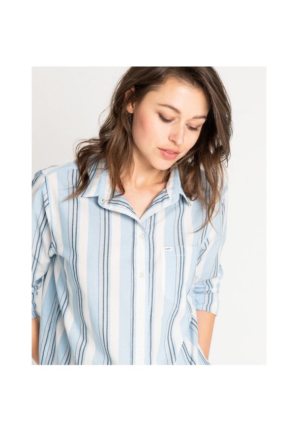 Lee - LEE ONE POCKET SHIRT DAMSKA KOSZULA PASKI SKY BLUE L46KUGLM 112110943. Wzór: paski