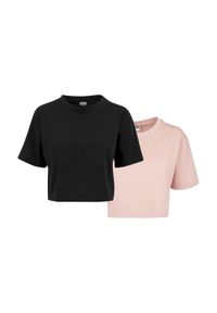 Urban Classics - Krótka Koszulka Damska Oversize (zestaw 2 Sztuk). Kolor: wielokolorowy, różowy, czarny. Długość: krótkie