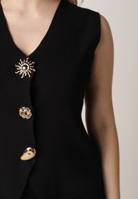 Born2be - Czarny Komplet z Wiskozą Kamizelka z Ozdobami 3D i Szerokie Spodnie Eleti. Kolor: czarny. Materiał: wiskoza. Wzór: aplikacja #6