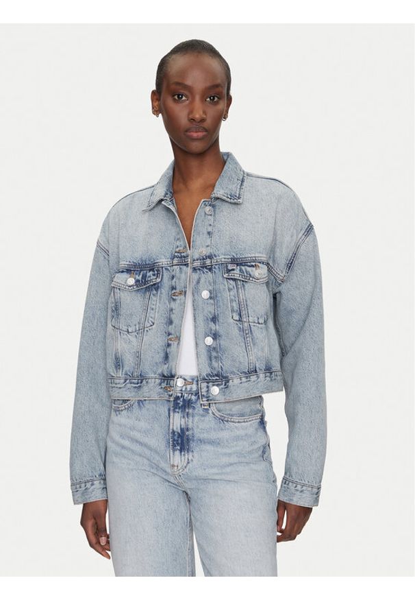 Tommy Jeans Kurtka jeansowa DW0DW21289 Niebieski Regular Fit. Kolor: niebieski. Materiał: bawełna