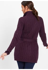 Długi sweter rozpinany bonprix czarny bez. Kolor: fioletowy. Długość: długie #3
