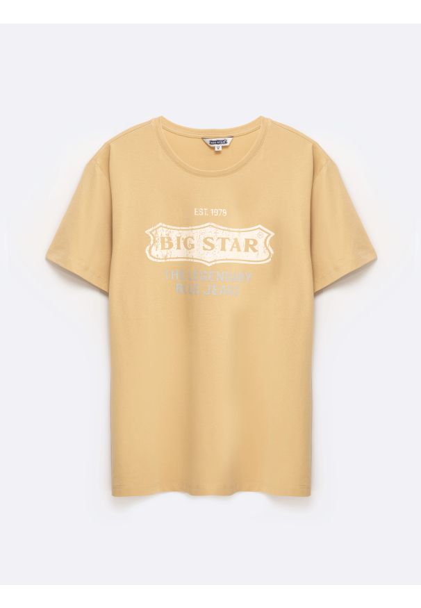 Big-Star - Koszulka męska z nadrukiem beżowa Millaner 805. Kolor: beżowy. Materiał: jeans, bawełna. Wzór: nadruk. Styl: klasyczny