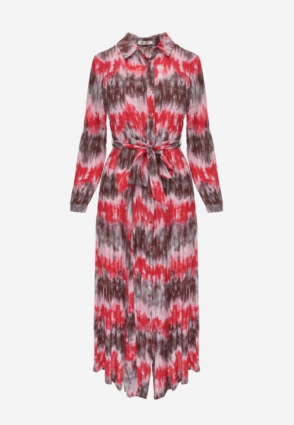 Renee - Czerwona Sukienka Thronanthe. Kolor: czerwony. Długość rękawa: długi rękaw. Typ sukienki: koszulowe. Długość: maxi