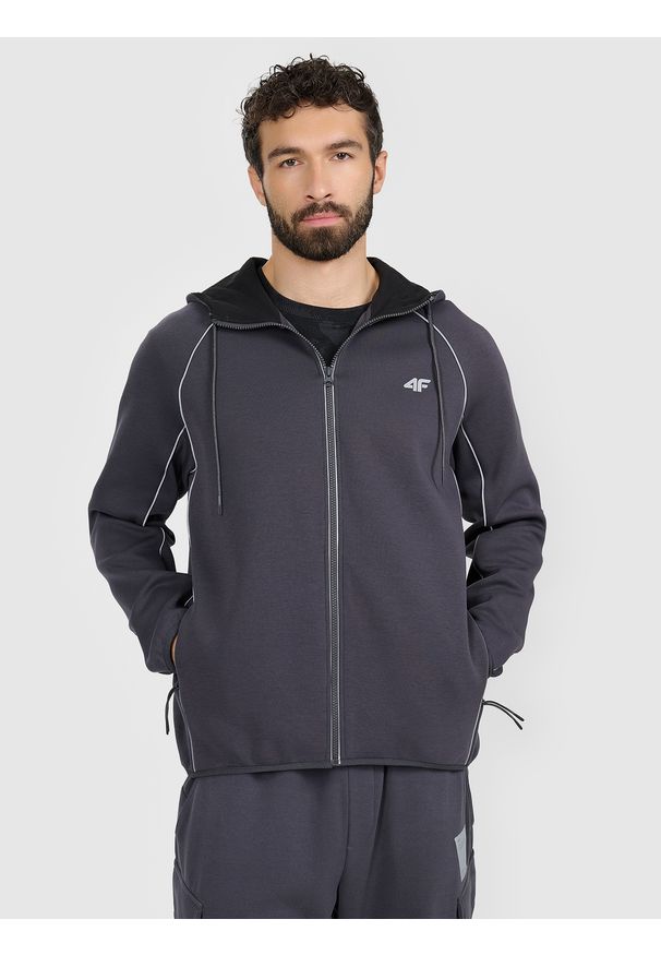 4f - 4F Bluza dresowa regular z kapturem męska - szara XXL. Okazja: na co dzień. Typ kołnierza: kaptur. Kolor: szary. Materiał: dresówka. Długość rękawa: raglanowy rękaw. Wzór: gładki. Styl: casual