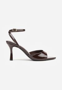 Renee - Brązowe Sandały na Szpilce z Paskiem z Klamerką i Lakierowanym Połyskiem Celafere. Okazja: na co dzień, na randkę. Zapięcie: pasek. Kolor: brązowy. Materiał: lakier. Obcas: na szpilce. Styl: casual, elegancki. Wysokość obcasa: średni #3