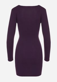 Born2be - Fioletowa Sukienka o Dopasowanym Kroju z Kopertowym Dekoltem Ermellia. Okazja: na randkę, na ślub cywilny, na wesele. Typ kołnierza: dekolt kopertowy. Kolor: fioletowy. Materiał: skóra. Długość rękawa: długi rękaw. Typ sukienki: kopertowe. Styl: glamour, klasyczny, elegancki #7