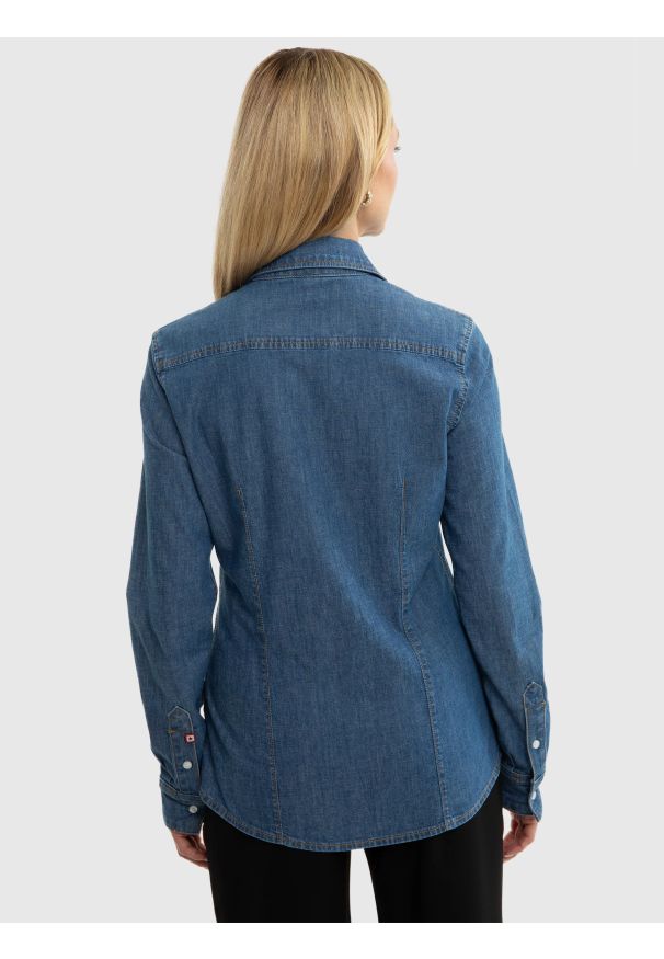 Big-Star - Koszula damska jeansowa niebieska Floriana 472. Okazja: na co dzień. Kolor: niebieski. Materiał: jeans. Styl: retro, klasyczny, elegancki, casual