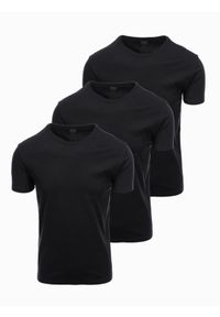 Ombre Clothing - Zestaw bawełnianych męskich koszulek BASIC z okrągłym dekoltem – 3x czarny V9. Okazja: na co dzień. Kolor: czarny. Materiał: bawełna. Styl: klasyczny, casual