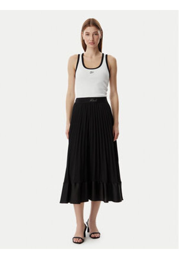 Karl Lagerfeld - KARL LAGERFELD Top B2W17003 Biały Slim Fit. Typ kołnierza: dekolt w karo. Kolor: biały. Materiał: bawełna