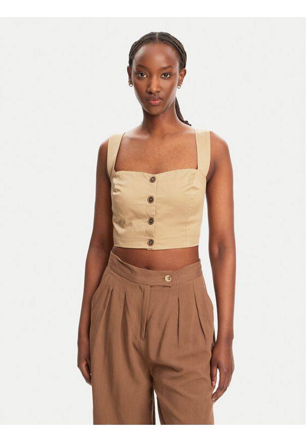 ACCESS FASHION Top 53-2216-502 Beżowy Slim Fit. Kolor: beżowy. Materiał: bawełna